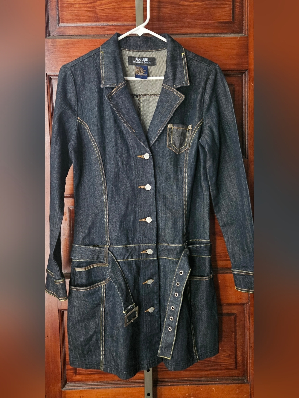 L, Jou Jou Denim Dark Blue Wash, Long Jacket/Trench, Button-Ip Dress